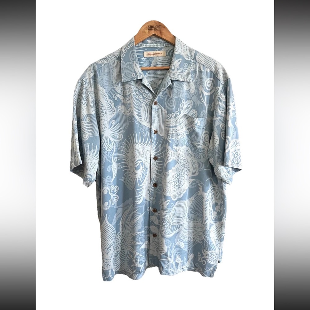 Tommy Bahama Blue Print Short Sleeve Button Down Resort Wear Shirt Size M